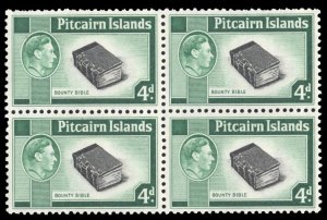Pitcairn Islands #5A Cat$72, 1940 4p dark blue green and black, block of four...
