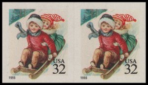 US 3013 Holiday Children Sledding 32c horz pair ATM MNH 1995