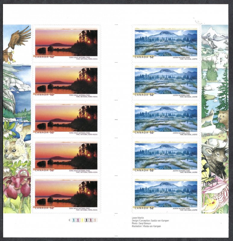 Canada #2224b 52¢ National Parks (2007). Gutter pane of 10 stamps. MNH