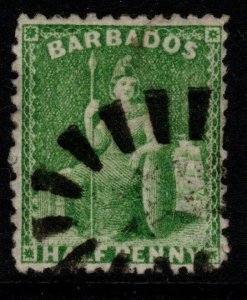 BARBADOS SG67 1875 ½d BRIGHT GREEN p12½ USED