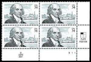 PCBstamps   US #3545 PB $1.36(4x34c)James Madison, B111, MNH, (PB-4a)