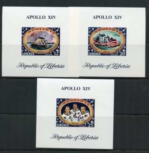 LIBERIA APOLLO X1V SET OF THREE IMPERF DELUXE SOUVENIR SHEETS MINT NEVER HINGED