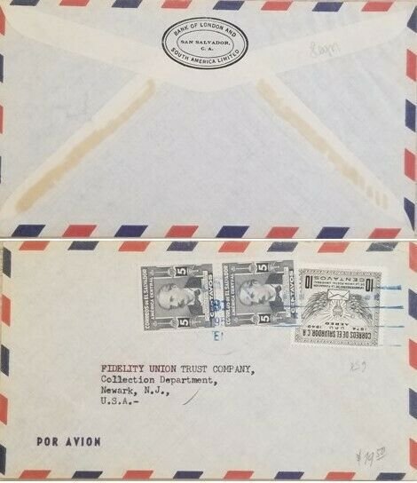 A) 1950, EL SALVADOR, UNION POSTAL AEREA, U.P.U, SHIPPED TO NEWARK, NEW JERSEY, 