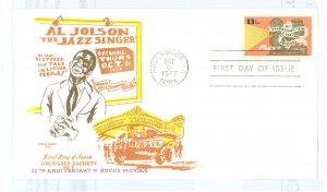 US 1727 1977 U/A FDC with Doris Gold cachet, 50th anniversary of sound movies, Al Jolson.