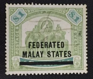 MALAYA FEDERATED MALAY STATES FMS opt PERAK Elephant 1900 $1 USED SG#11 M3350