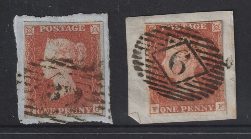 Great Britain x 2 separate imperf QV 1d browns on piece