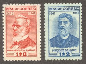 Brazil Scott 533-34 Unused LHOG - 1942 100th of de Campos and de Morais