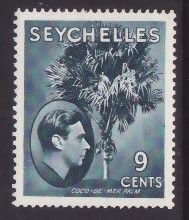 Seychelles-Sc#131- id8-unused og hinged KGVI 9c palm tree-1945-rainbow effect ar