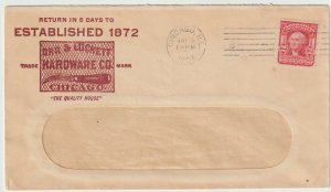 SCOTT #301 VF 1910 ORR & LOCKETT HARDWARE CO. CHICAGO ILLINOIS STAMPED ENVELOPE