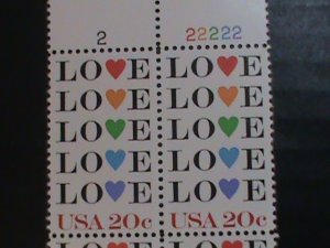 ​UNITED STATES-1984 SC#2072 COLORFUL LOVE -MNH PLATE BLOCK OF 4 VERT FINE