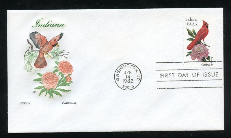 US 1966 Indiana Cardinal Peony UA Farnam cachet FDC