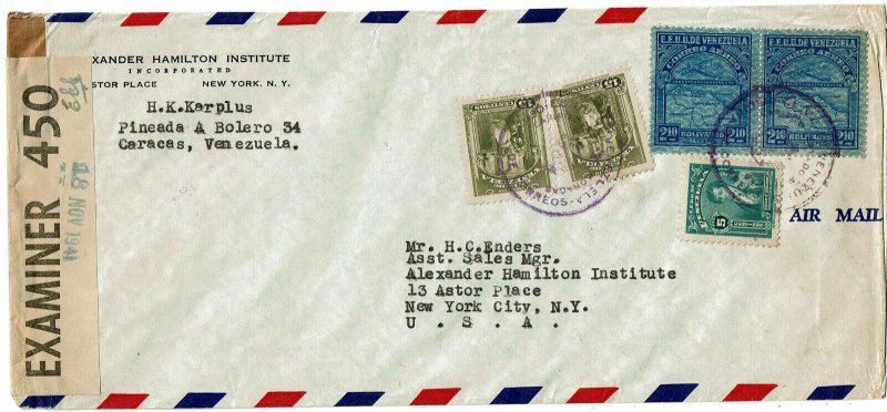 Venezuela 1941 Caracas cancel on airmail cover to the U.S., franked Scott C31