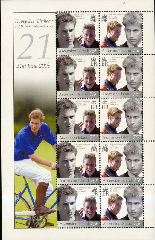 ASCENSION 826 MNH SHEET/5 SCV $40.00 BIN $20.00 PRINCE WILLIAM