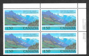 Canada 935iii: $1.50 Waterton Lakes, plate block, MNH, VF