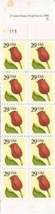 US Stamp - 1991 29c Tulip - 20 Stamp Booklet - Scott #BK185