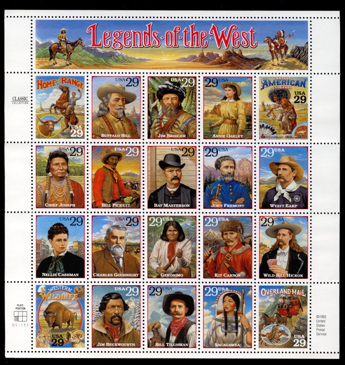 US #2869 FULL SHEET, Legends of the West, VF/XF mint never hinged,  super fre...