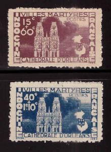 French Indo-China Scott B30-31 unused NGAI semi-postal Cathedral of New Orleans