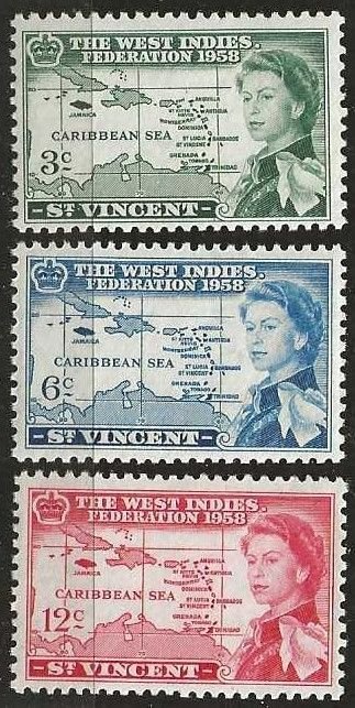 St. Vincent 198-200, mint, hinged. 1958.  (S1273)