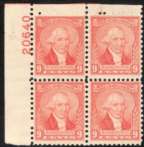 1932 U.S George Washington plate number block 9¢ issue MNH Sc# 714 CV $45.00