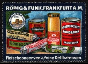 Vintage Germany Poster Stamp Röbig & Funk Canned Meats & Fine Delicacies