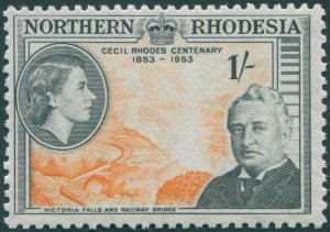 Northern Rhodesia 1953 1s orange & black Rhodes SG58 unused
