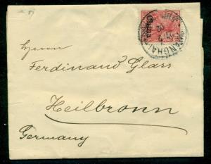 GERMANY OFFICES IN CHINA 1902 #26 10PF TIED ON WRAPPER TO GERMANY