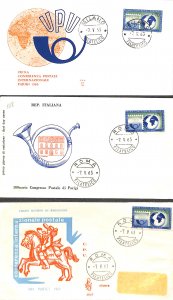 Italy 1963, UPU centenary, 3 diff. FDC's, FDC