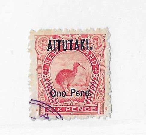 Aitutaki  Sc #5 1p on 6p rose used FVF