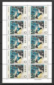 JAPAN 1966 Stamp week Butterflies Art Sheet of 10 Sc 879 MNH