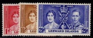 LEEWARD ISLANDS GVI SG92-94,  1937 CORONATION set, M MINT.