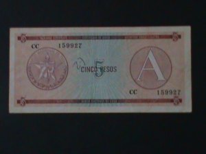 CUBA-NATIONAL BANK OF CUBA-$5-PESO-TOURIST EXCHANGE CERTIFICATE-LT.CIR-VF