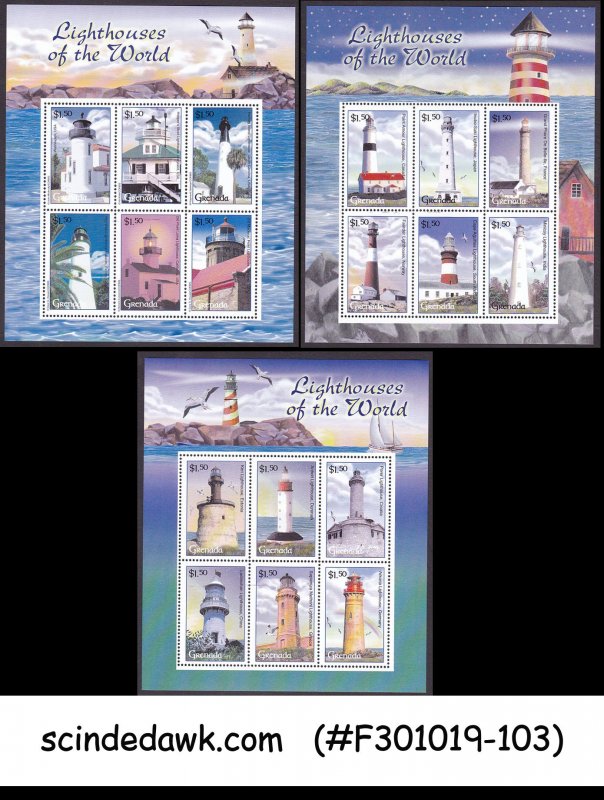 GRENADA - 2001 LIGHTHOUSE OF THE WORLD - SET OF 3 MINIATURE SHEET MNH