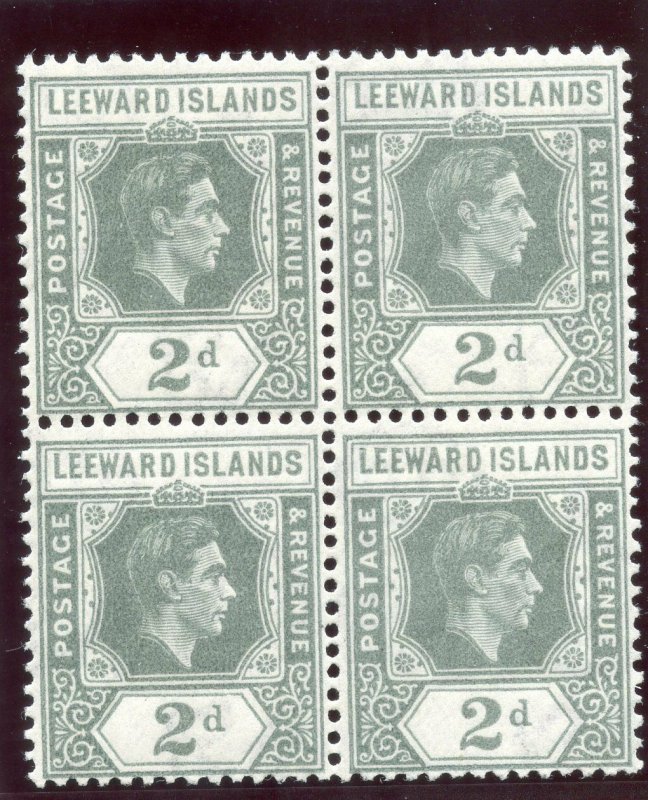 Leeward Islands 1948 KGVI 2d slate block of four superb MNH. SG 103 var. 