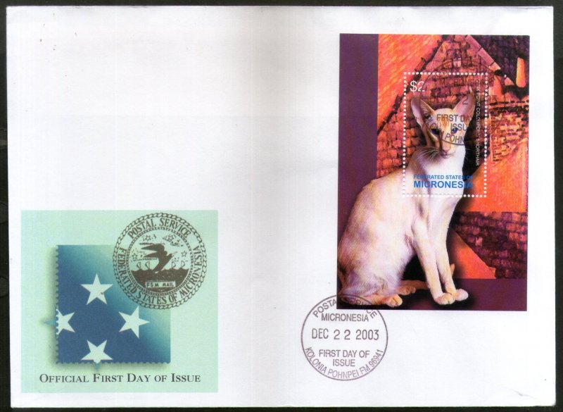 Micronesia 2003 Domestic Cats Pet Animals Sc 574 M/s FDC # 9403