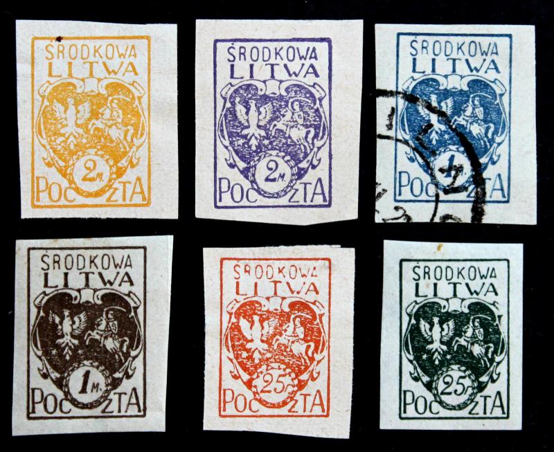 Stamp Central Lithuania Sc# 1-6 MH & 1-Used 1920-21 Coat of Arms