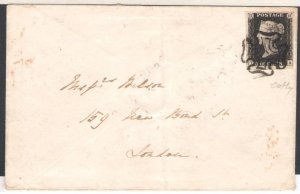 1840 GREAT BRITAIN - Stanley Gibbons #1 - 1 Penny Black - Used on envelope