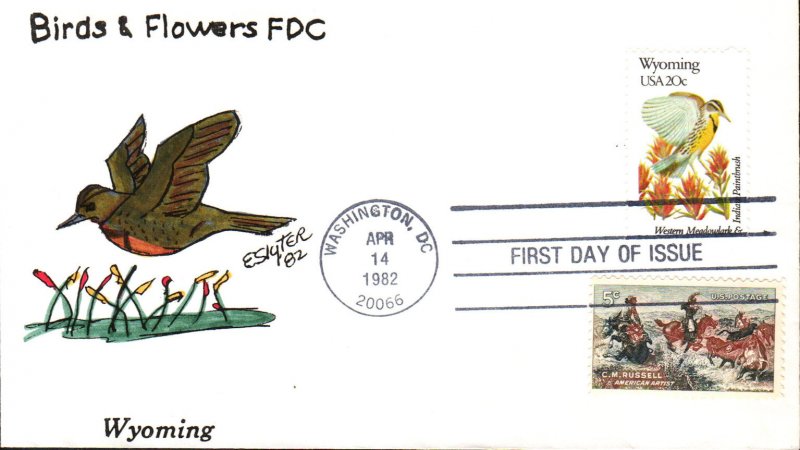 #2002 Wyoming Birds - Flowers Combo Slyter FDC