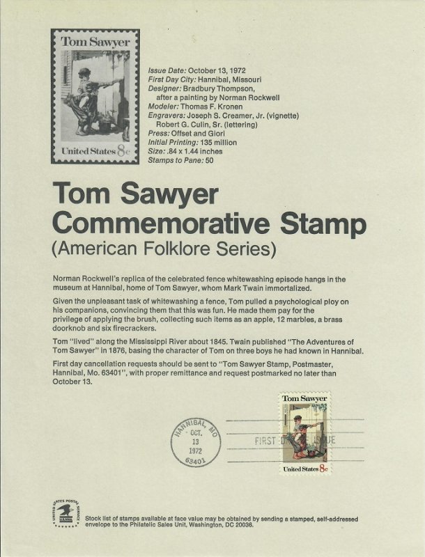 US SP315 Tom Sawyer Souvenir Page #1470