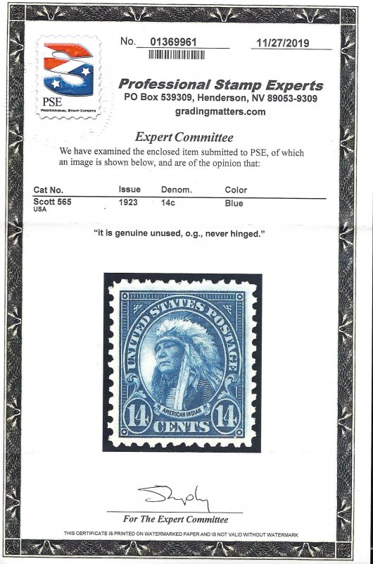 565 Mint,OG,NH... PSE Cert... SCV $9.50... XF
