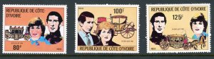 Ivory Coast 593-595 MNH 1981 Royal Wedding