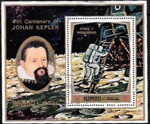 Ajman 1971 Souvenir Sheet. Apollo 11 Moon landing. Johan Kepler