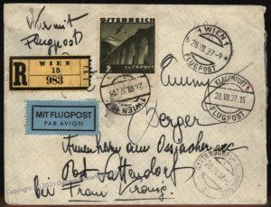 Austria 1937 Wien Vienna Sattendorf 2 Schilling Airmail Flugpost Cover 105377