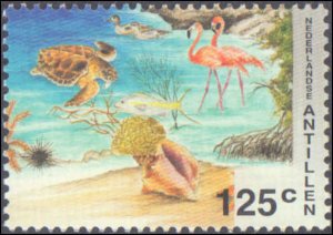 Netherlands Antilles #727-730, Complete Set(4), 1994, Marine Life, Birds, Fis...