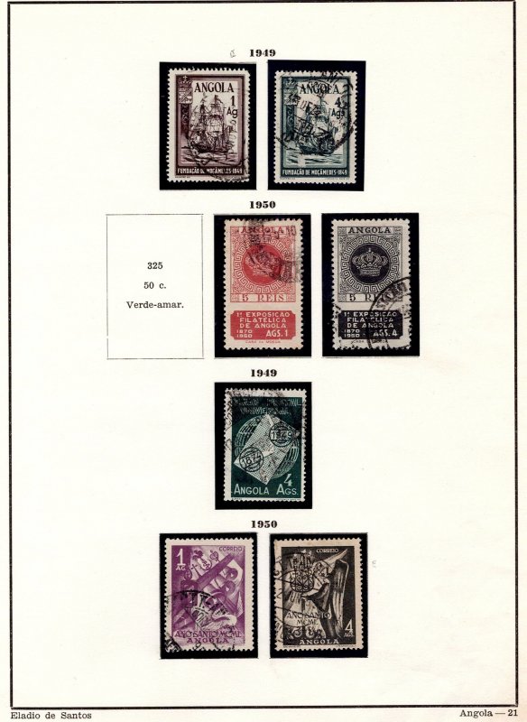 ANGOLA vintage collection 1949-50 1 sheet Eladio Santos -21 USED 7 nice stamps N