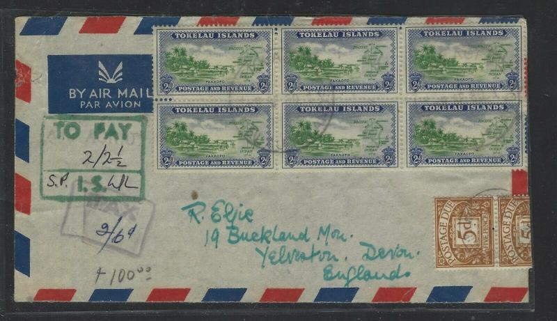 TOKELAU ISLANDS (PP0103B)   A/M TO ENGLAND SHORT PAID DUES 5DX3+1D+QE 1/2  WOW  