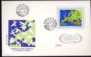 Romania 1975, CSCE, Helsinki, Europe, FDC, Airmail,map,doves