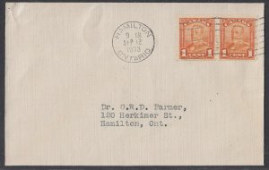 Canada Scott 160 Coil Pair - Sep 12 1933 Hamilton, ON Local Cover