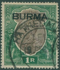 Burma 1937 SG13 1r brown and green KGVI BURMA ovpt FU