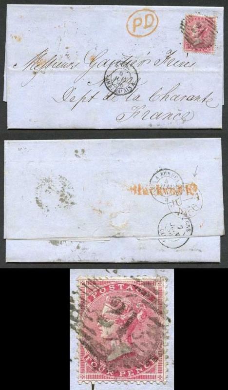 4d Medium Garter on cover to France