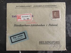 1930 Stockholm Sweden Registered Commercial Cover To Helsinki Finland